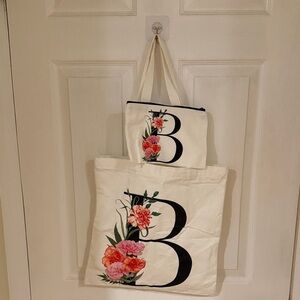 Floral Initial Tote and Pouch Set